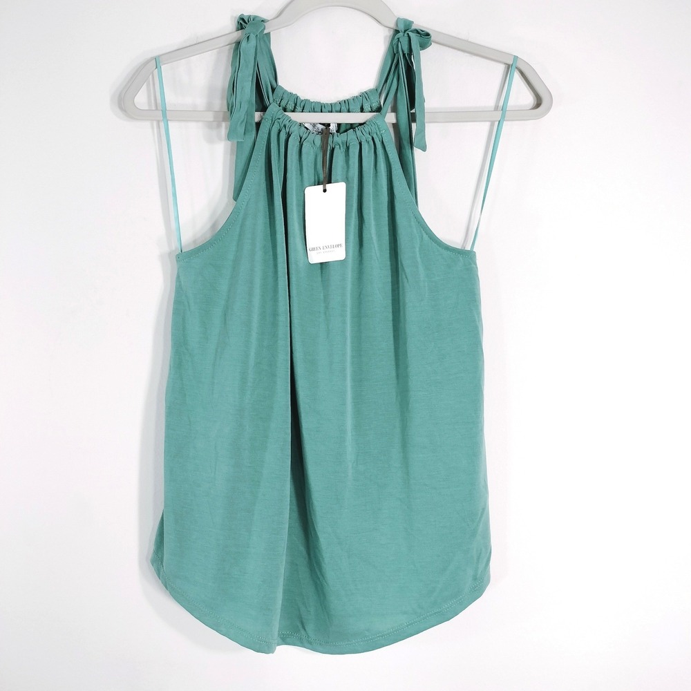 Green Envelope Teal Halter Top; Tie Shoulder Sleeveless Modal Blend NWT
